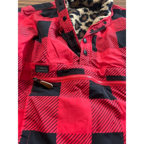 Simply Southern reversible red black checked pullover plush leopard print sz L - Picture 4 of 12